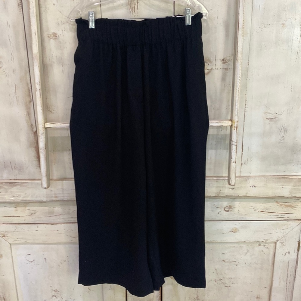 H&M black wide leg pull-on ankle pants.